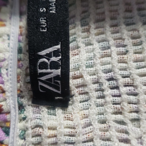 Zara Linen Blend Ditsy Floral Smocked Back Button Front Crop Top S Purple White - Picture 12 of 16